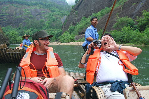jeremy and dad, bamboo rafting, wuyi mountain
