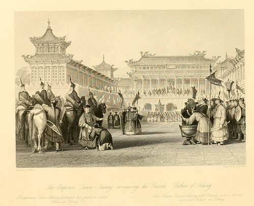 010- El emperador Teaou-Kwang pasando revista a la guardia en el palacio de Pekin