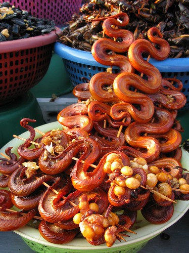 Snake skewers with egg sacs - Phnom Penh, Cambodia