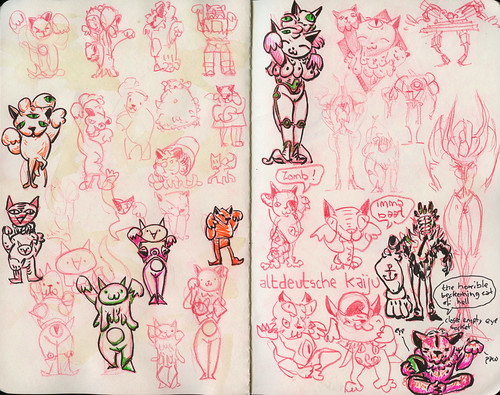 kaiju monster cat sketches 2