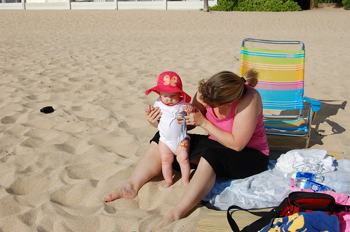 beach at Makaha, Claire's first time in the sand