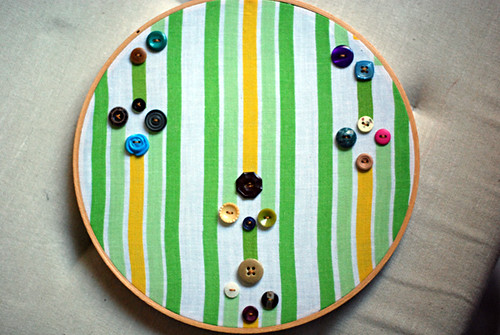 vintage fabric+button wall art