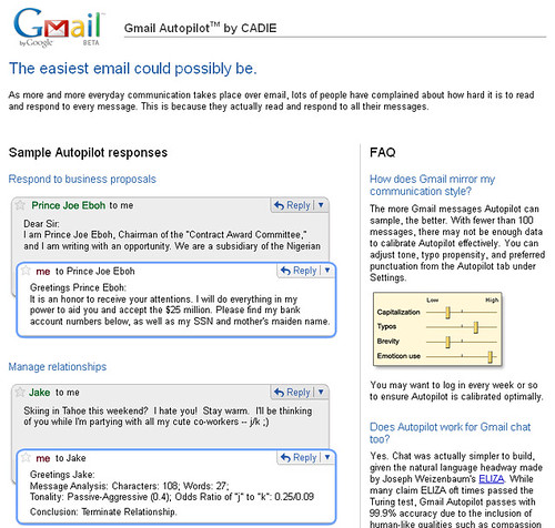 Gmail autopilot April fools day 2009