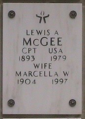 The Arlington National Cemetary marker of the cremains of Rev. Lewis McGee, Unitarian miniater and veteran.