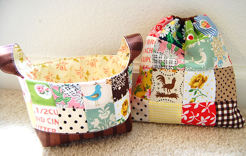 fabric basket & a matching patchwork bag