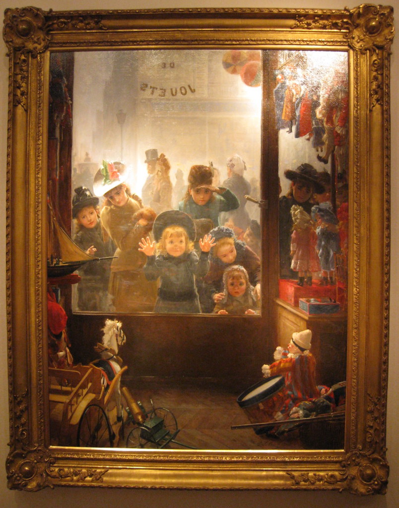 Tomoléon Lobrichon (French, 1831-1914) The Toyshop Window. Oil on canvas. 44.5 by 33.5 in. Walker Galleries, North Yorkshire.