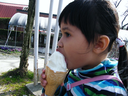 Enjoying milk ice cream 