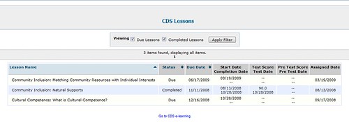 Screenshot of CDS Lessons page.