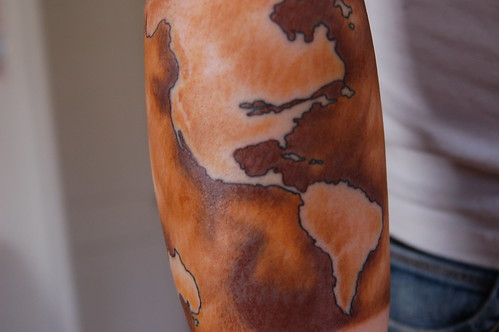 world map tattoo foot. World Map Tattoo: Americas