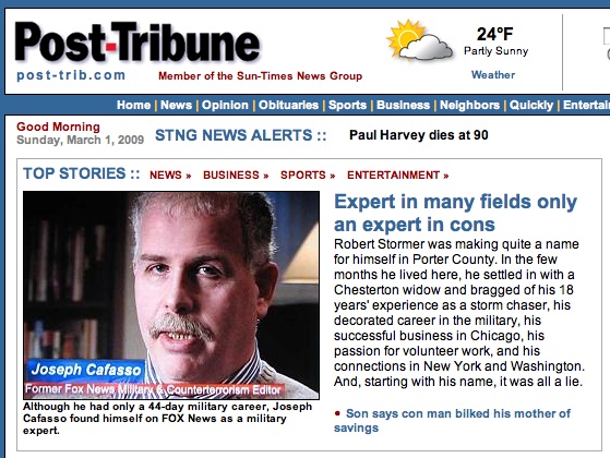Joseph A. Cafasso, Jr. on the front page of the Post-Tribune of Northwest Indiana