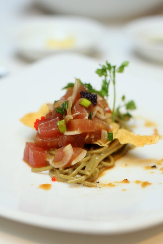 Hakka Republic's Marinated Tuna Tartar with Green Tea Cold Soba and Japanese Citrus Dressing
