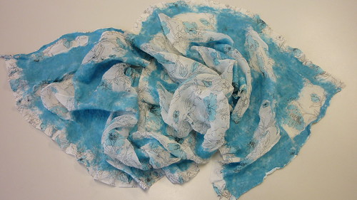 Blue skies and flowers: aqua silk chiffon/merino nuno felt scarf
