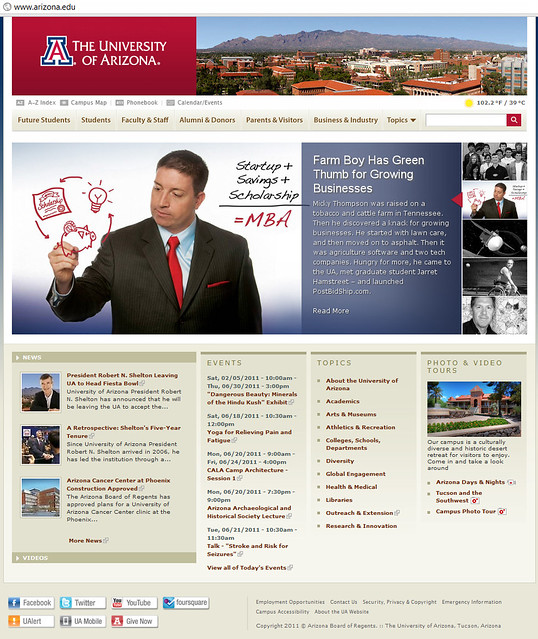 Micky Thompson highlighted on The University of Arizona Homepage