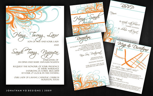 Wedding Invitations Aqua Blue Orange 