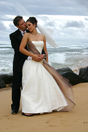 wedding dresses with color accents. Color-Accent-Beach-Wedding-