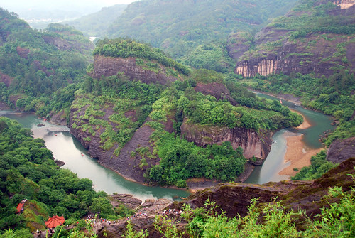 view of bamboo rafting area from wuyi mountain