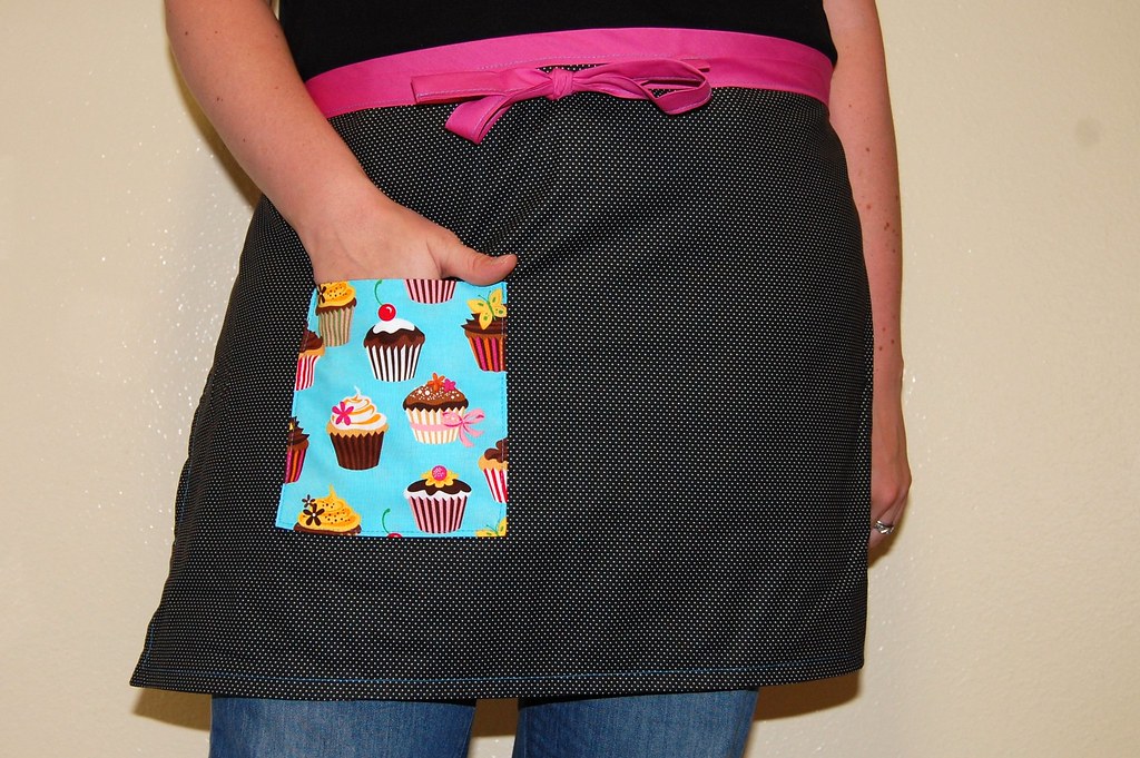 reverse side of blue cupcake/polka dot apron