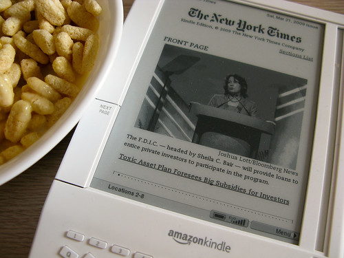 Jumbo multi-wheat Krispies + New York Times on the Kindle