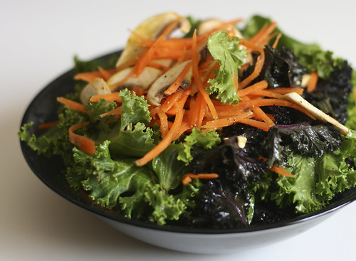 Raw Kale Salad with Carrots and Mushrooms