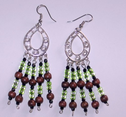 Wood and glass beaded earrings