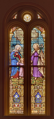 Immaculate Conception (Saint Mary's) Roman Catholic Church, in Brussels, Calhoun County, Illinois, USA - stained glass window of the Holy Family
