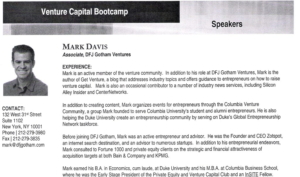 Venture Capital Bootcamp 2009 - Mark Davis