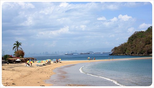 Taboga Island beach and Panama City in the background