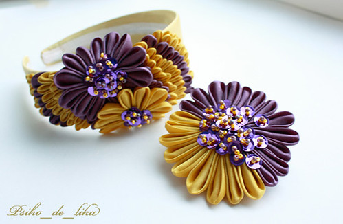 gold violet kanzashi set