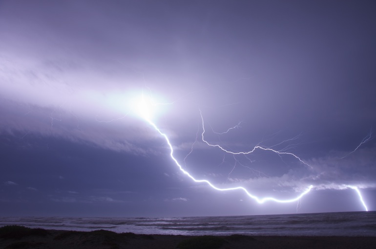 Intense lightning strike in Cocoa Beach