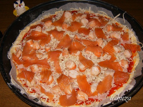 pizza salmón y gambas