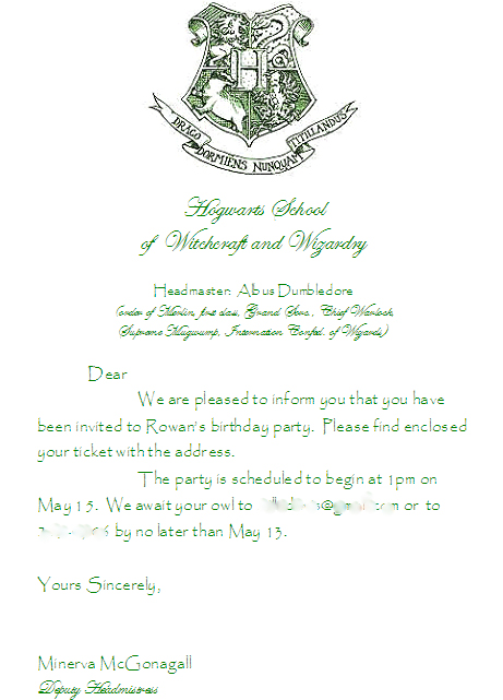 invitation to Rowan's 8th birthday