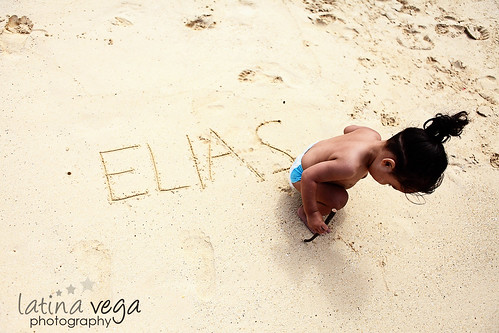 Elias in the sand by you.