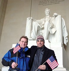 director Heath Eiden with Chris Tagatac, the  guy I hitched a ride from to get the Obama inauguration scene. Thanks Chris! 