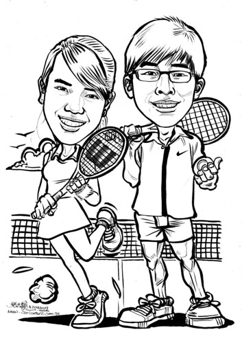 Couple caricatures Tennis A4