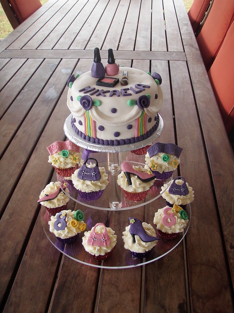  birthday cake- glam & glitz. Shoes & handbag cupcakes with nail polish 
