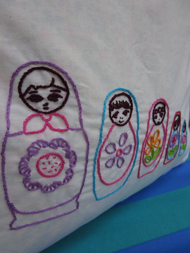 Embroidered Matryoshka Russian dolls Carry-all tote! (close up)