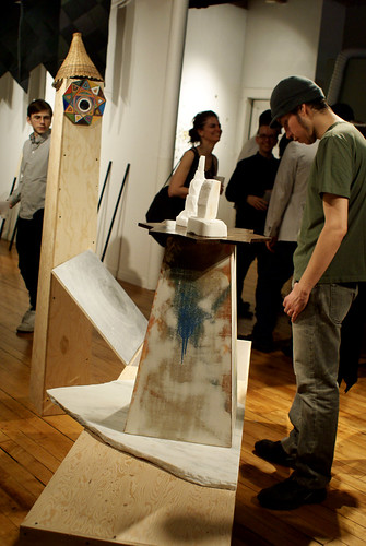 Viewing a sculpture by Ryan Fenchel. Photo by Paul Germanos