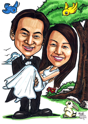 Wedding couple caricatures colour A4