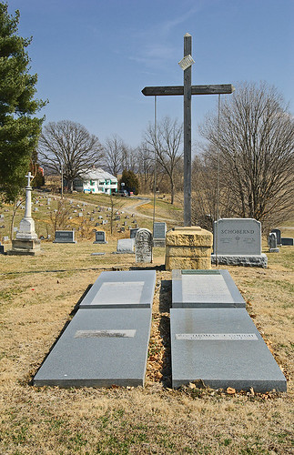 Immaculate Conception (Saint Mary's) Roman Catholic Church, in Brussels, Calhoun County, Illinois, USA - Graves of pastors in the Catholic cemetery