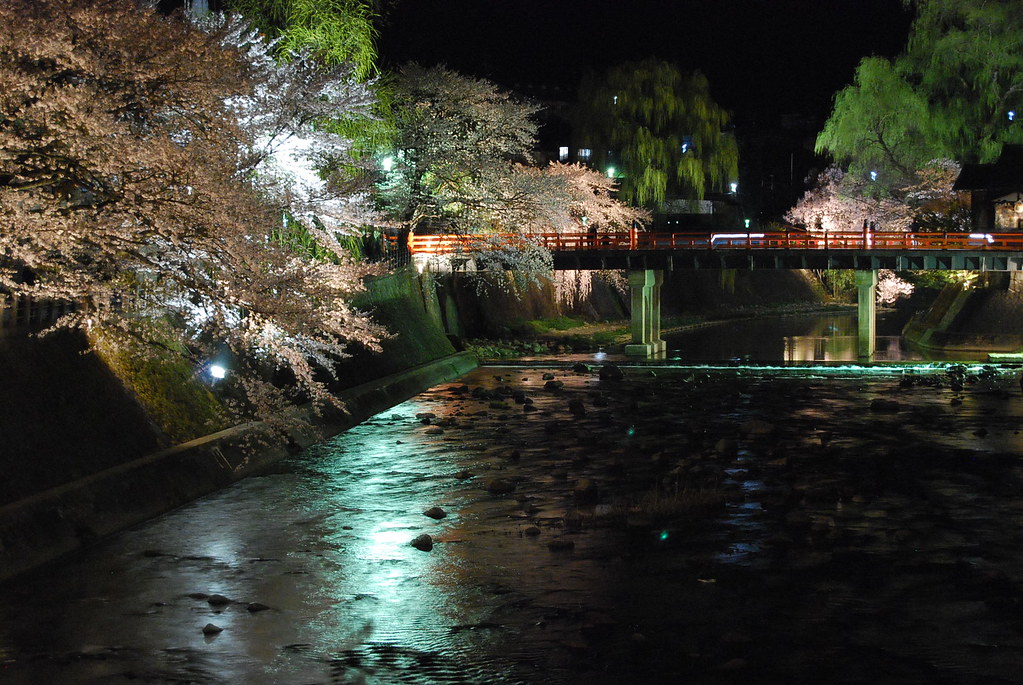 El río Miyagawa de noche