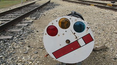 Mechanical semaphore dwarf target signal. The Illinois Railway Museum. Friday, July 3rd 2009.