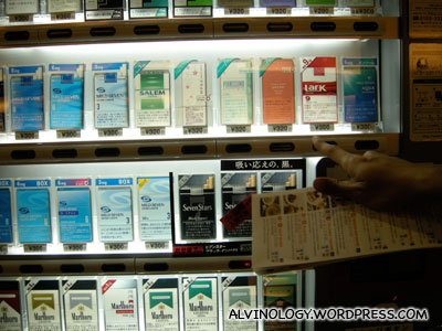 Lots of cigarette brands in Japan - and they can be bought from vending machines