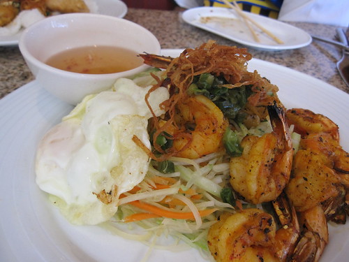 co'm grill - shrimp over fragrant rice w. egg by you.