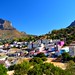 The colourful houses of Bo-Kaap framed by Table Mountain and Lions Head