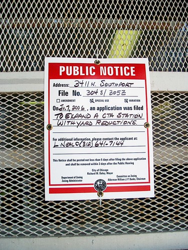 Remodeling / renovation notice at the North Southport Avenue CTA Brown line station. Chicago Illinois. August 2006.