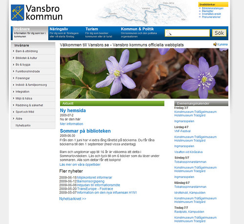 Vansbro.se - Startsidan vid lanseringen