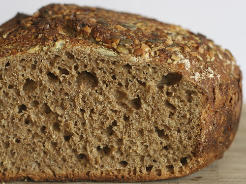 Whole Wheat No Knead Bread with Almonds and Pumpkin Seeds