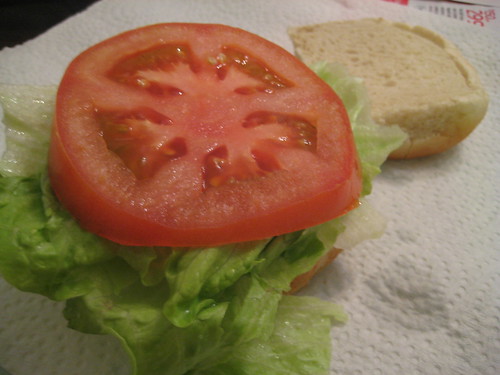 Few leaves of Lettuce and thick slice of Tomato