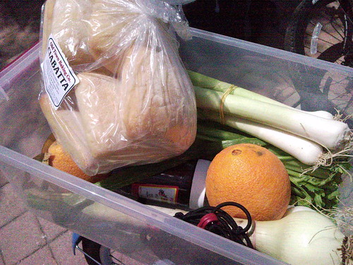 Farmers market loot on back of my cruiser.