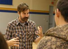 Director Dylan Reibling speaks with students about the filmmaking process.